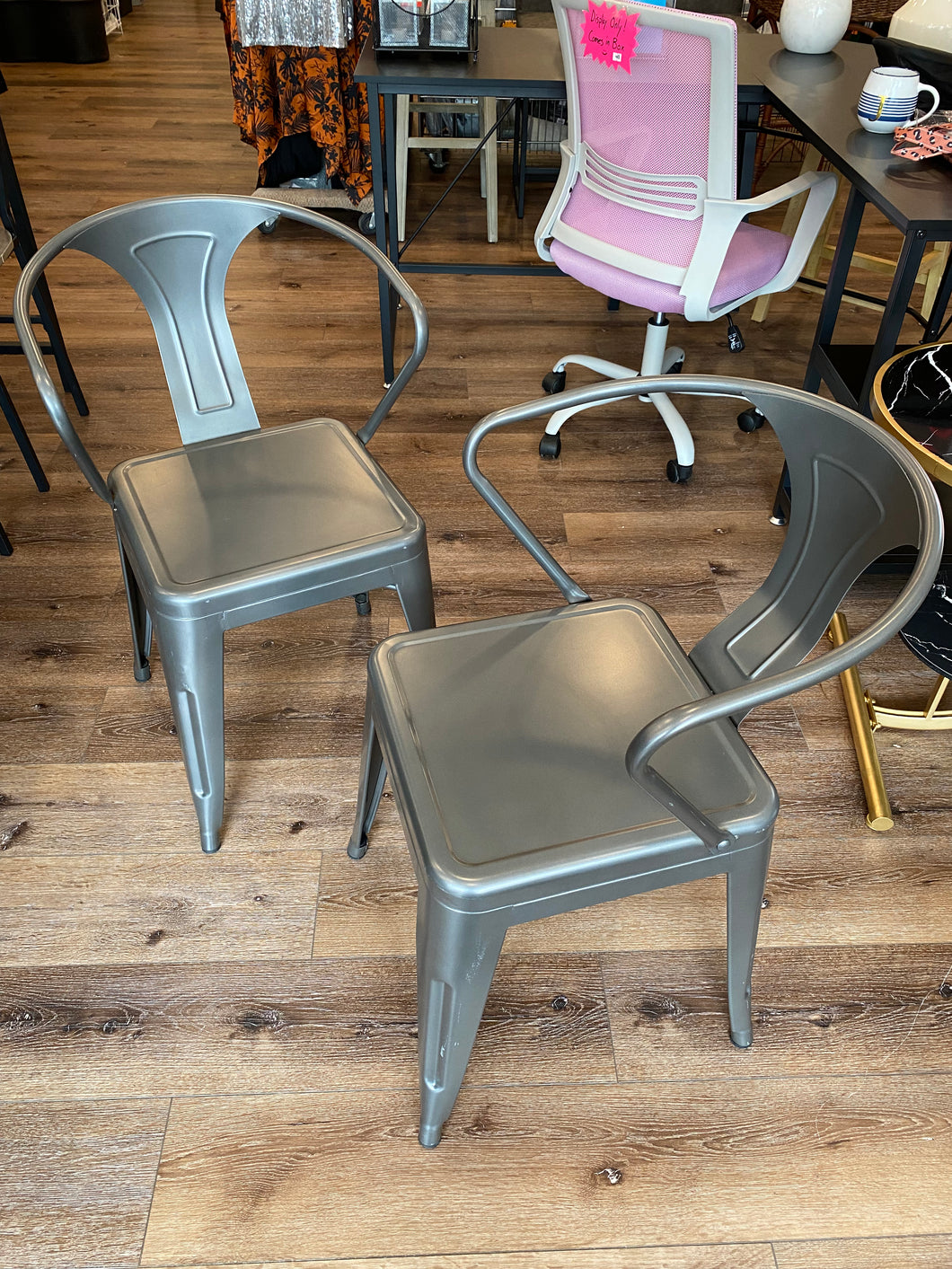 Pair of Grey Metal Chairs